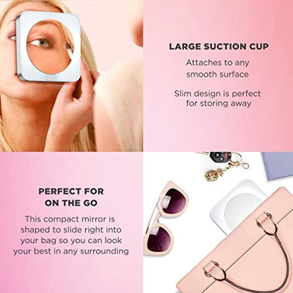 Conair Lighted Makeup Mirror, LED Vanity Mirror, 12X Magnifying Mirror, Compact Travel Mirror with Suction Cup, Battery Operated in White (Pack of 2) - size: 1.5x4.38x6.62 Inch (Pack of 2), style: Suction Cup Mirror