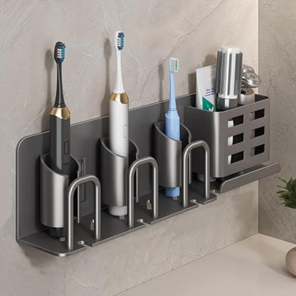 Electric Toothbrush Holder Wall Mounted - Aluminum, 3-Slot, Gray | Rust-proof Aluminum, Built-in Shelf. No-drill Mount. Holds 2 Brushes. Perfect Small Bathroom Storage - size: 3 Slots