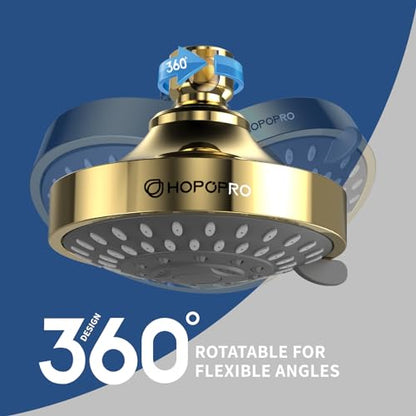 High Pressure Shower Head, HOPOPRO 5-Mode Fixed Showerhead, NBC Recommended | The Washington Post, NBC News, Today TV Show Recommended, Consumer Reports Tested High Flow Fixed Shower Head (4 Inch Gold) - color: Gold, style: 4 Inch Modern