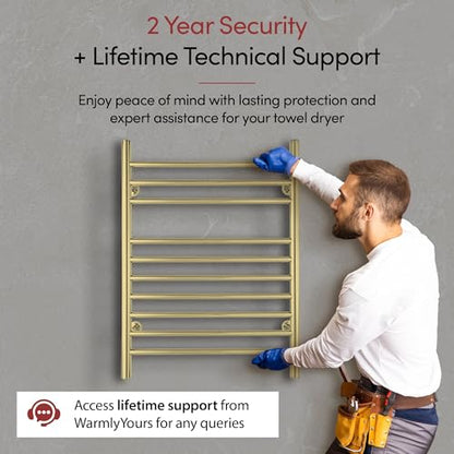 Heated Towel Rack, 10-Bar Wall-Mounted Electric Towel Warmer, Polished Gold, Plug-in or Hardwired, Luxury Bathroom Accessory for Warm, Dry Towels (WarmlyYours Infinity) - color: Polished Gold