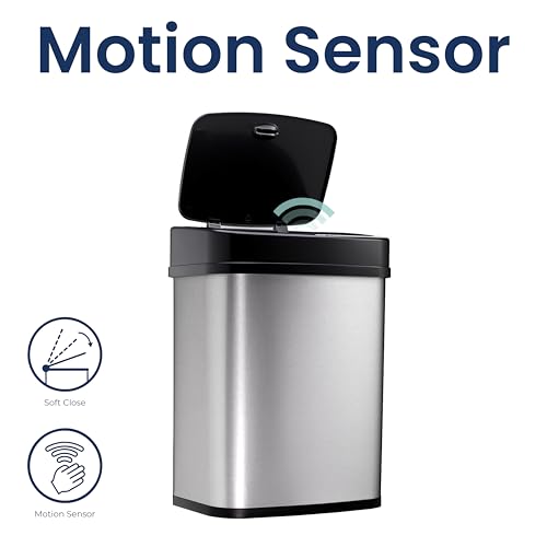 Ninestars 3 Gallon Automatic Trash Can, 12L Touchless Motion Sensor Bathroom or Bedroom Garbage Can with Odor-Sealing Lid, Rectangular Stainless Steel Base, Black Lid - color: Black