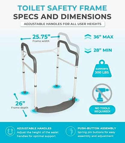 Stander Wonder Toilet Safety Rails for Seniors, Adjustable Detachable Toilet Frame with Padded Handles for Elderly Adults, Foldable Handicap Support Rail with Footrest, Fits Any Toilets