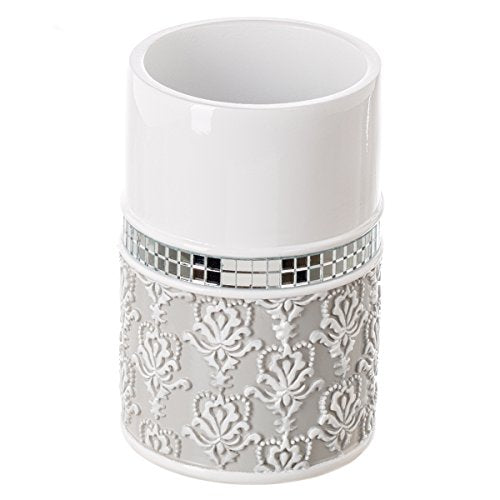 Mirror Damask Toothbrush and Toothpaste Holder - Bathroom Tumbler Cup | Gray & White round Electric Bathroom Tooth brush and Toothpaste Holder, Makeup Brushes organizer - color: Toothbrush Cup