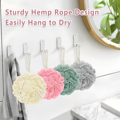 Rnoafmu Shower Loofah Bath Sponge, 60G Loofah Exfoliating Body Scrubber, 4 Color Mesh Shower Pouf Balls for Body Wash (Pink Green White Gray) - color: Pink Green White Gray