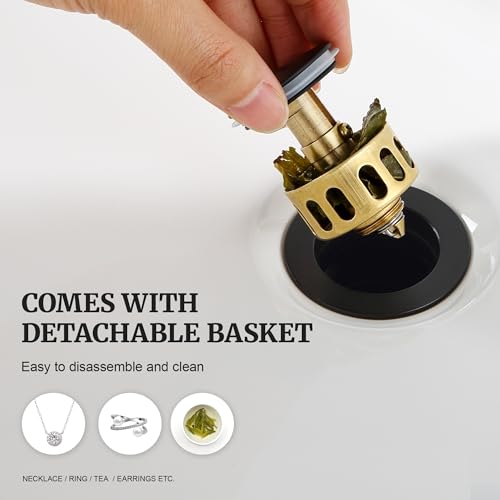 Pop up Sink Drain Stopper for Bathroom Vessel Vanity Sink Art Basin Matte Black, Small Cap Without Overflow, Metal Pop-up Drain Strainer with Detachable Basket Stopper (Pack of 2) - color: Matte Black, size: Without Overflow (Pack of 2)