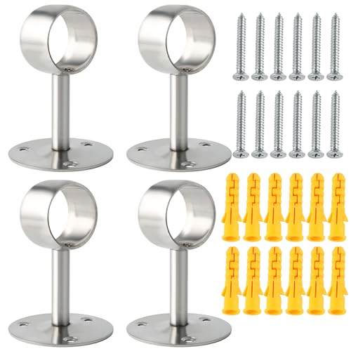 Alise Curtain Rod Holder Bracket 38mm Dia,Closet Rod Holders Wall Mount | Ceiling Mounted Curtain Rod Flange Brackets,Ceiling Curtain Rods Brackets for Bathroom Curtain,Stainless Steel Brushed,4 Pcs - color: Brushed Nickel, size: 38mm/1-1/2 Inch Dia.