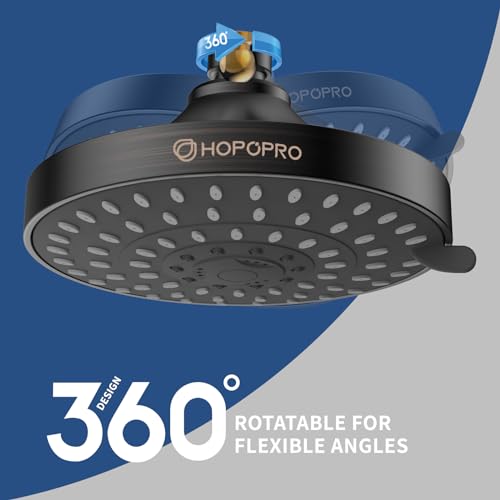High Pressure Shower Head, HOPOPRO 5-Mode Fixed Showerhead, NBC Recommended | The Washington Post, NBC, Today Recommended, Consumer Reports Tested High Flow Fixed Shower Head (6 Inch Oil Rubbed Bronze) - color: Oil Rubbed Bronze Modern, style: 6 Inch Mode