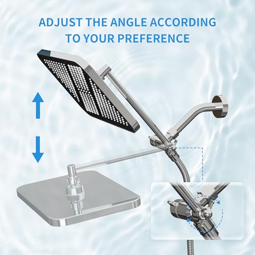 RFOUO 11 Inch Wide Rain Shower Head with Handheld,Chrome | High Pressure Rainfall, Dual Shower Head Combo with Adjustable Arm, 3-Mode Detachable Handheld Spray,with 59 Inch Hose - color: Chrome