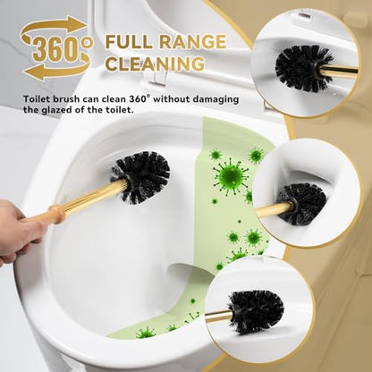 Gold Duck Toilet Brush and Holder Set,Non-Slip Handle Toilet Bowl Brush with Wooden & Stainless SteelHandle, Practical Bathroom Accessories Cleaning Tools Set，1 pcs - color: Gold