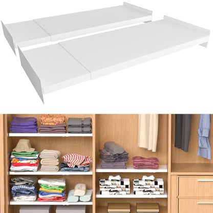 Slideep Adjustable Closet Storage Shelves, Expandable Wardrobe Shelf with Seamless Sticker Heavy Duty Clothes Hanger Rack DIY Divider RV Separator for Cabinet Pantry Cupboard Kitchen, 2Pack - size: 15.8"D x 16.9"W
