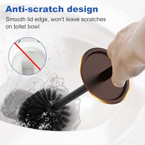 Toilet Brush and Holder Set：304 Stainless Steel Heavy Duty Toilet Bowl Brush，Removable Inner Bowl and Splash Protection，Bathroom Toilet Brush-Dense Bristles for Through Cleaning - color: Bronze