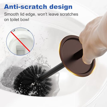 Toilet Brush and Holder Set：304 Stainless Steel Heavy Duty Toilet Bowl Brush，Removable Inner Bowl and Splash Protection，Bathroom Toilet Brush-Dense Bristles for Through Cleaning - color: Bronze