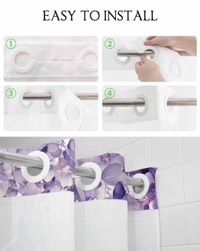 No Hook Shower Curtain and Snap in Liner Set, Purple Eucalyptus Fabric Bathroom Stall Shower Curtains 36x72, See Through Mesh Top Window, Spring Summer Botanical Floral Leaves Country Hotel Style - color: Purple, size: 36"W x 72"L (Pack of 1)