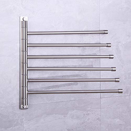 Towel Holder Swing Out Towel Bar Stainless Steel Bathroom Hand Towel Rack 6-Bar Folding Arm Swivel Hanger Wall Mount Polished Finish - color: Polished