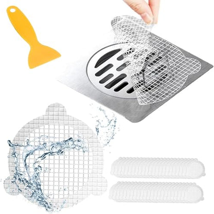 50 PCS Disposable Shower Drain Hair Catcher, 3.54 Inches Round | Stickers for Bath & Kitchen, For Human & Pet Hair, Mesh for Bathtub & Laundry, Drain Cover - size: Round - 50 Packs