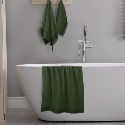 Ultra Soft 3 Pack Cotton Towel Set, Contains a Bath Towel 28x55 inch, a Hand Towel 16x24 inch & a Wash Coth 12x12 inch, Ideal Everyday use, Compact & Lightweight -Olive Green - color: Olive Green, size: 3 Pack Set