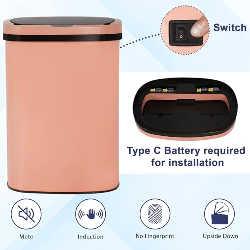 Kitchen Trash Can Automatic Motion Sensor Bathroom Trash Can with Lid,50 Liter/13 Gallon Touchless Trash Bin,Garbage Can Waterproof Garbage Bin Wastebasket for Toilet,Office,Caravans,Bedroom,Pink - color: Pink
