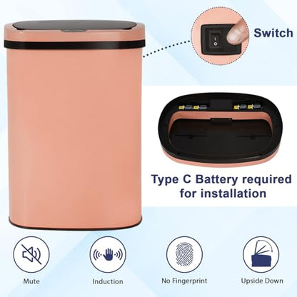Kitchen Trash Can Automatic Motion Sensor Bathroom Trash Can with Lid,50 Liter/13 Gallon Touchless Trash Bin,Garbage Can Waterproof Garbage Bin Wastebasket for Toilet,Office,Caravans,Bedroom,Pink - color: Pink