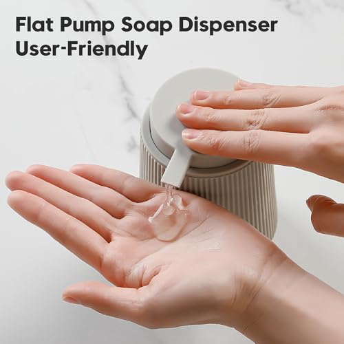 YAUKPH Striped Liquid Hand Soap Dispenser Beige | with Leak-Proof Pump for Bathroom and Kitchen Countertop 11oz - color: Beige, size: Liquid Dispenser