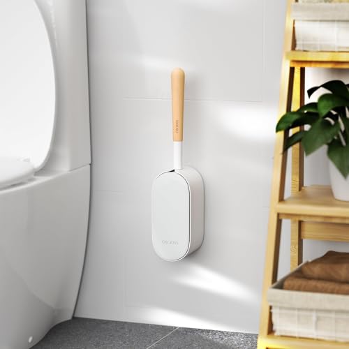 Wooden Toilet Brush, OSCIOSS Toilet Brush and Holder Set with Ergonomic Design, Compact Size, Durable Bristles, Bamboo RV Toilet Cleaner & Holder for Bathroom (Natural, 1pack) - color: Natural, size: 1 Pack