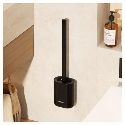 Toilet Brush and Holder Set - Wall Mounted Bathroom Scrub Brush, Toilet Bowl Brush and Plunger Set for Bathroom Cleaner (Black) - color: Black