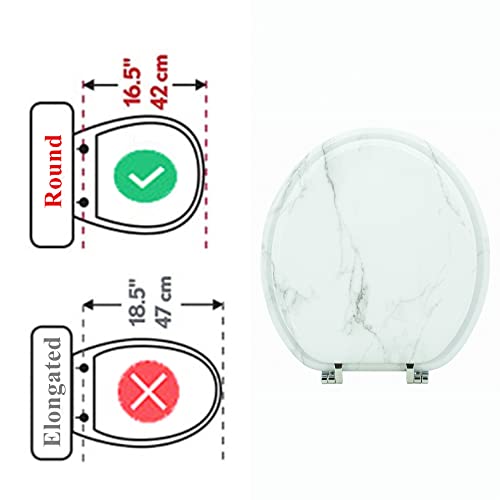 Round Toilet Seat Wood Toilet Seat Prevent Shifting with Zinc Alloy Hinges American Standard Size Toilet Seat Easy to Install also Easy to Clean(Round,Marble) - color: Marble, size: Round