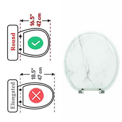 Round Toilet Seat Wood Toilet Seat Prevent Shifting with Zinc Alloy Hinges American Standard Size Toilet Seat Easy to Install also Easy to Clean(Round,Marble) - color: Marble, size: Round