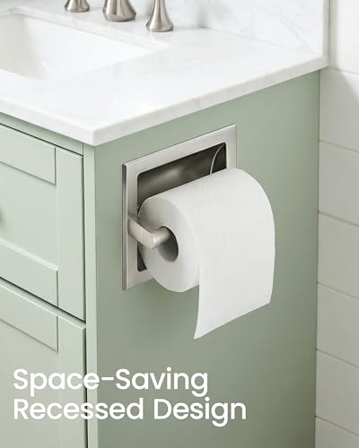 Recessed Toilet Paper Holder Brushed Nickel, in-Wall, 304 Stainless Steel | Inset Toilet Paper Holder, Spring-Free Pivoting Arm, Space-Saving Flush Mount, Fits Rolls up to 6 in - color: Brushed Nickel