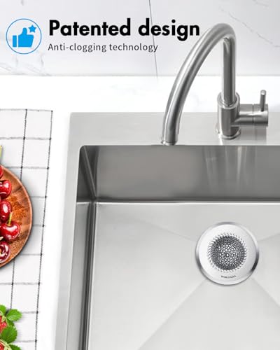 Kitchen Sink Drain Strainer,Patented Reversible Chain Mesh Basket Anti-Clog | Revolutionary Sink Strainer，Easy Clean，Fast Drainage，304 Stainless Steel Rust-Proof，4.4" Large Capacity Food Catcher，Handmade - color: Silver