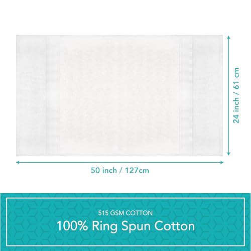 Pleasant Home Bath Towels Set of 6 (24” x 50”) 100% Cotton, White | 515 GSM | Lightweight, Soft & Highly Absorbent Luxury Towels for Bathroom | for Gym, Pool & Spa - color: White