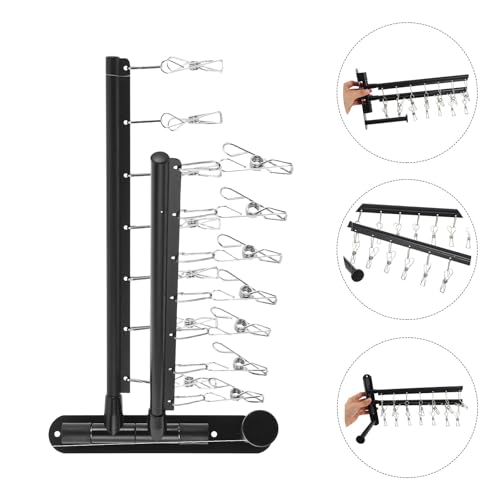 OSALADI Wall Mounted Utility Rack with 2-Tier Stainless Steel Multi Bar and 360° Rotating Arms, Black Clothes Drying Rack with No-Drill Installation and Strong Loadbearing for Laundry