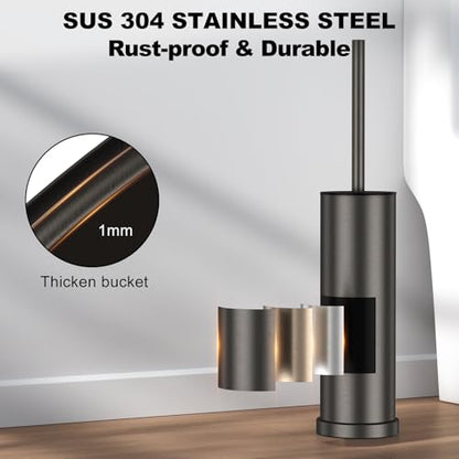 Pewter Toilet Brush and Holder Set，Stainless Steel Heavy Duty Toilet Bowl Brush，Extra Long Handled Modern Toilet Cleaner Brush with Replaceable Head, Removable Inner Bowl, and Splash Protection - color: Pewter, size: 1 Pack