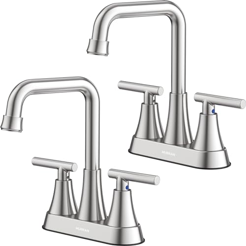 Brushed Nickel 4 inch Centerset Bathroom Faucets for Sink 2-3 Hole | Bathroom Sink Faucet with Pop-up Drain and Supply Lines, Stainless Steel 2-Handle Centerset Faucet for Vanity RV Restroom - color: Brushed Nickel X2