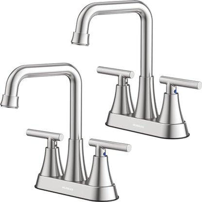 Brushed Nickel 4 inch Centerset Bathroom Faucets for Sink 2-3 Hole | Bathroom Sink Faucet with Pop-up Drain and Supply Lines, Stainless Steel 2-Handle Centerset Faucet for Vanity RV Restroom - color: Brushed Nickel X2