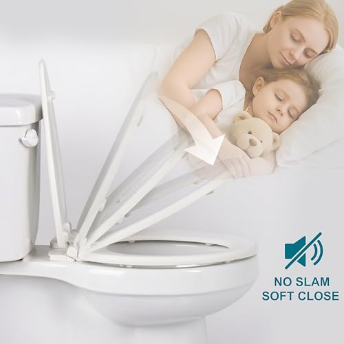 Toilet Seat, Slow Close, Soft Touch, Ultra-Smooth Matte Finish (No Orange-Peel Texture), Premium Moulded Wood, Quick Release, White, PIKLiDS (Round) - size: Round
