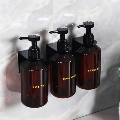 Wall Mounted Shampoo Dispenser for Shower, 3 Chamber 16.9 fl oz Each, 4CC Pump Soap Dispenser for Bathroom, Glossy Black Shampoo and Conditioner Dispenser with Crystal Labels (Brown) - color: Brown