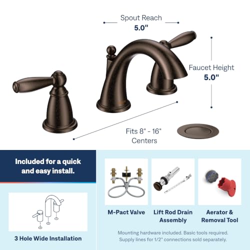 Moen Brantford Oil-Rubbed Bronze Two-Handle Widespread Bathroom Sink Faucet for 3-Hole Setups with Valve Included, TV6620ORB