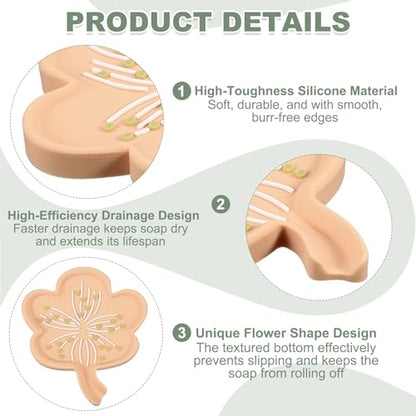 uxcell Silicone Soap Dish with Drain Spout, Portable Self Draining Flower Shape Soap Saver Holder for Bathroom Kitchen Sink, Pink - color: Pink