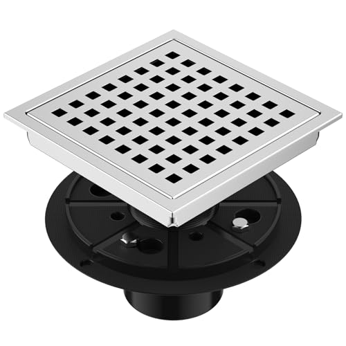 EXF 6-Inch Square Shower Floor Drain Chrome with ABS Flange | Stainless Steel, Anti-Clog, Removable Grid Grate Hair Catcher, for Modern Bathroom Remodel Curbless Shower - color: Chrome, size: 6IN