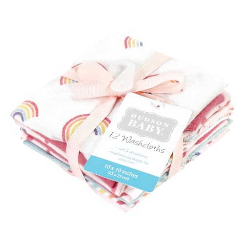 Hudson Baby Unisex Baby Flannel Cotton Poly Washcloths, Creative Rainbow 12Pk, One Size - color: Creative Rainbow 12pk