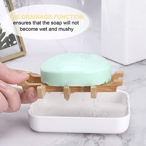 Bamboo Wooden Soap Dishes for Bathroom Bar Soap Holder Shower Soap Holder Sink Deck Bathtub Shower Tray (One Pieces White) - color: One Pieces White