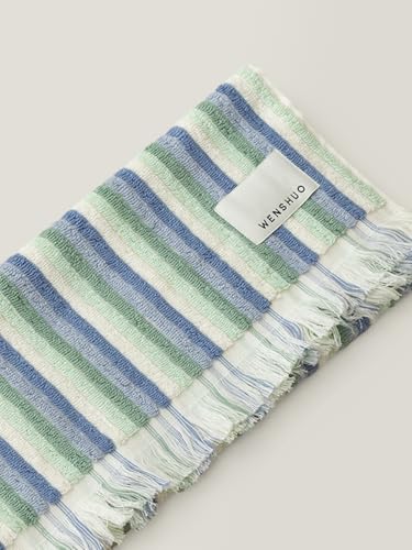 WENSHUO Monet Cyan Striped Hand Towel,100% Combed Cotton,Soft Absorbent | Zero-twist construction. Gentle on skin. Chic decor aesthetic. Easy care, fade-resistant, machine washable. 29x13", 1-pk - color: Monet Japanese Bridge-s, size: 29.53" L × 13.39" W