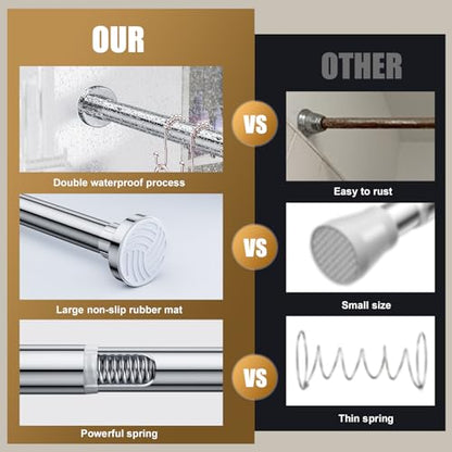 Ausemku Shower Curtain Rod Tension, 32-80 Inch Adjustable Heavy Duty Spring Tension Curtain Rod, No Drill Stainless Steel Telescoping Rod for Bathroom, No Rust, Silver - color: Silver, size: 32-80 Inches