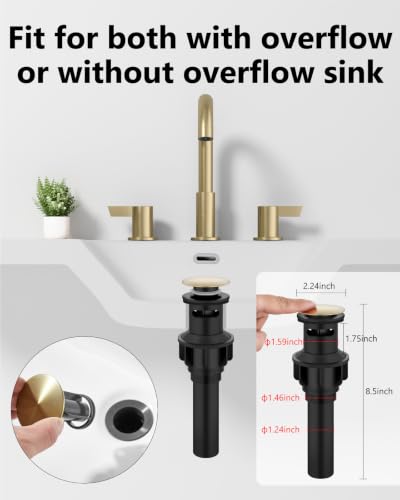 Brushed Gold Bathroom Faucet 3 Hole, 8 Inch Widespread 2-Handle | SUS304 Stainless Steel, 2-Handle Control, Pop-Up Drain, Supply Lines and Mounting Hardware for 8-Inch Widespread Vanity Sinks - color: Brushed Gold