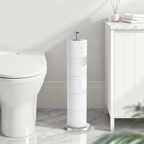 Toilet Paper Holder Stand(with Reserve Function), Free-Standing Spare Rolls Storage Holder, Stainless Steel, Modern Design - color: Chrome