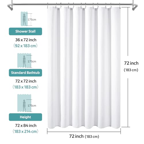 3 in 1 Shower Curtain Set, Waffle Shower Curtain and Liner Set with 12 Double Sided Shower Curtain Hooks, 258GSM Luxury Weighted Cloth Shower Curtains for Bathroom, 72 W x 72 H, White - color: White, size: 72"W x 72"L (Pack of 1)