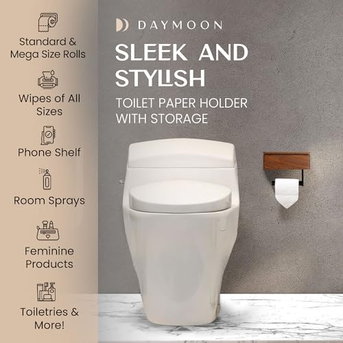 Day Moon™ - Toilet Paper Holder with Shelf - Modern Roll Holder for Bathroom - 1 Pack - Wall Mount - with Storage, Wood - color: Dark Wood