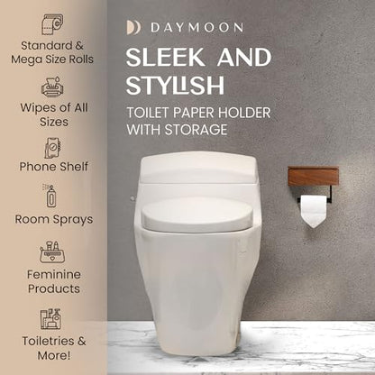 Day Moon™ - Toilet Paper Holder with Shelf - Modern Roll Holder for Bathroom - 1 Pack - Wall Mount - with Storage, Wood - color: Dark Wood