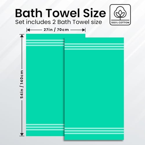 Infinitee Xclusives 100% Ring-Spun Cotton Bath Towels for Bathroom - Pack 2 | Luxury Super Soft, Absorbent & Quick-Drying |27x54 inches| Large Bathroom Towels Set |600 GSM| Gym, Shower, Spa & Hotel Use - color: Vivid Green