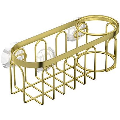 2-in-1 Sponge Holder for Kitchen Sink, Sink Caddy Kitchen Sink Organizer with 3 Suction Cups, No Drill Rustproof Sink Sponge Holder for Dish Brush, Soap & Sponge (Gold) - color: A Style-Gold